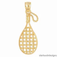 New 14k Yellow Gold Racquetball Racket Pendant