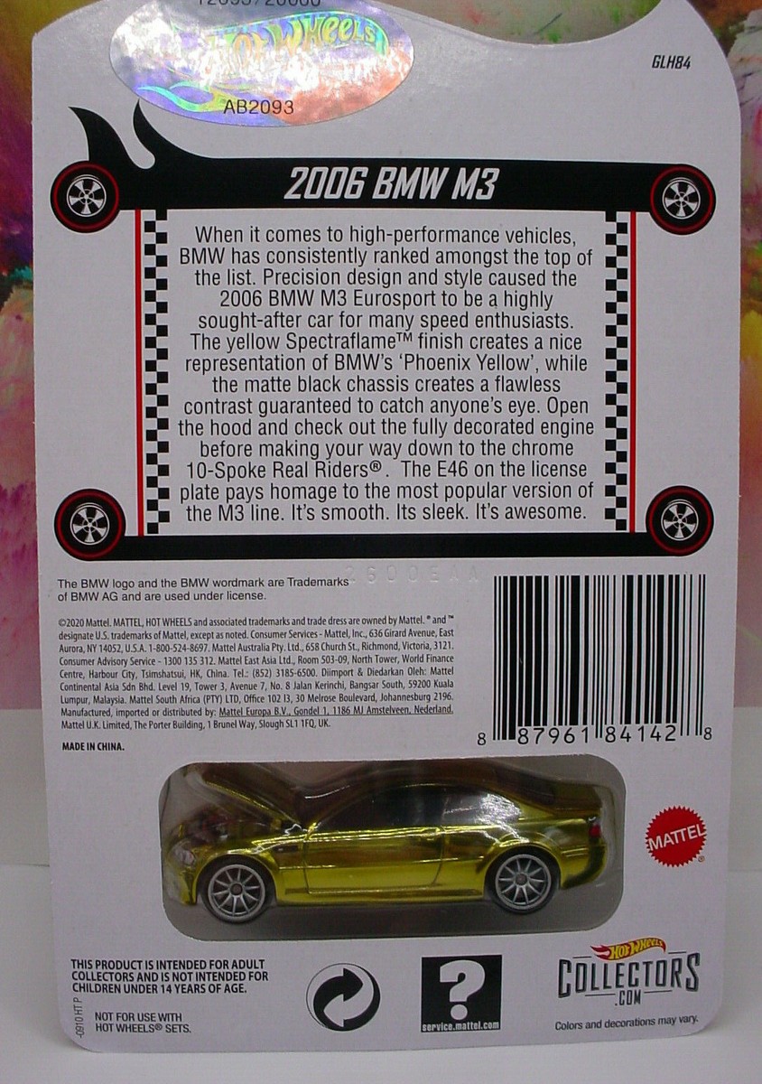 2020 RLC Exclusive Hot Wheels 2006 BMW M3 E46 ∞Phoenix Yellow