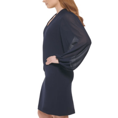 Vince Camuto Chiffon Sleeve Sheath dress Navy blue size 8 new | eBay