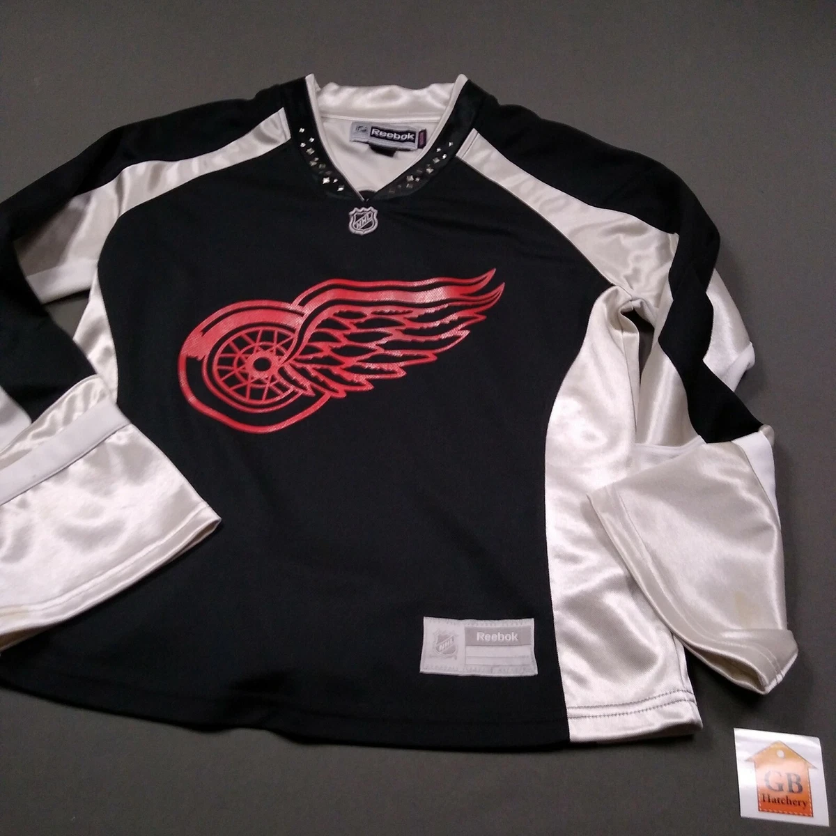 Medium Women s Red Wings Jersey Shirt Flared Studded Reebok Black Silver