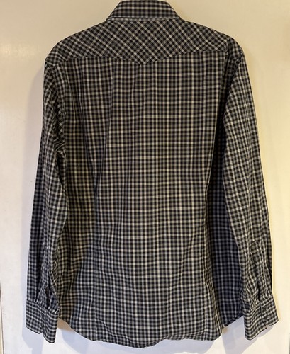 Banana Republic Men’s Shirt Western Style Pearl Snap Front Black White Plaid M - Picture 6 of 9