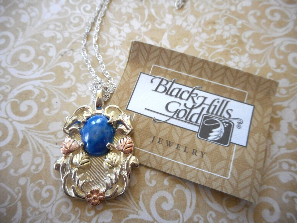 Colgante de sodalita de mezclilla de oro de plata esterlina Black Hills cadena de 18" BHG101a Foto 2 de 4