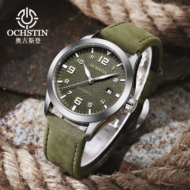 OCHSTIN Automatic Watches Men Leather Strap Calendar Mechanical