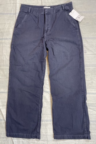 NEW ZARA slate Blue Gray Chino Pants Woman’s Size 8 Classic 100% Cotton - Picture 3 of 16