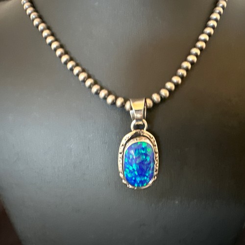 Mens Womens Blue Fire Opal Navajo Sterling Silver Pendant 16483 - 第 4/12 張圖片