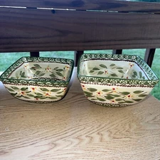 Temptations By Tara Old World Green 2 Square Nesting Serving Bowls 1-Qt/1.5-Qt