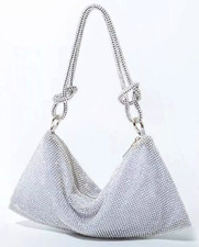 Crystal Rhinestone Mesh Knotted Shoulder Party Evening Bridal Clutch Bag NWOT