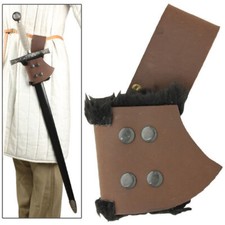 Renaissance Medieval Brown Genuine Leather Fur-Lined Sword Frog , Right Handed
