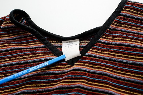 Vintage 70's striped velour 80% cotton 20 % poly Size L v-neck long sleeve shirt - Picture 3 of 6
