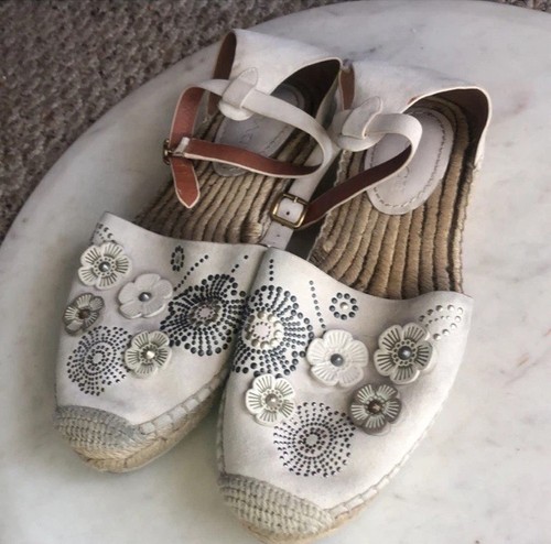 COACH Astor Espadrille with Tea Rose / Rivets Color Chalk Size 9 B/M Ankle Strap - Picture 12 of 14