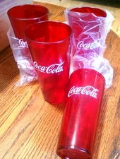 vintage Rustler Coca Cola Logo Ruby Red Plastic Tumblers Set of 4-24 Oz (Coke)