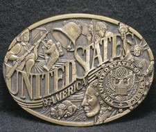 XA25162 VINTAGE 1970s UNITED STATES OF AMERICA COMMEMORATIVE BRASS BELT BUCKLE