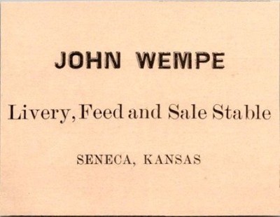 John Wempe Feed & Sale Stable Seneca KS 1908 Nemaha County Kansas Ad TAJ3-S19