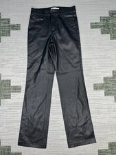 Zara Ankle Pants Womens 4 Black Faux Leather Stretch High Rise Straight Leg