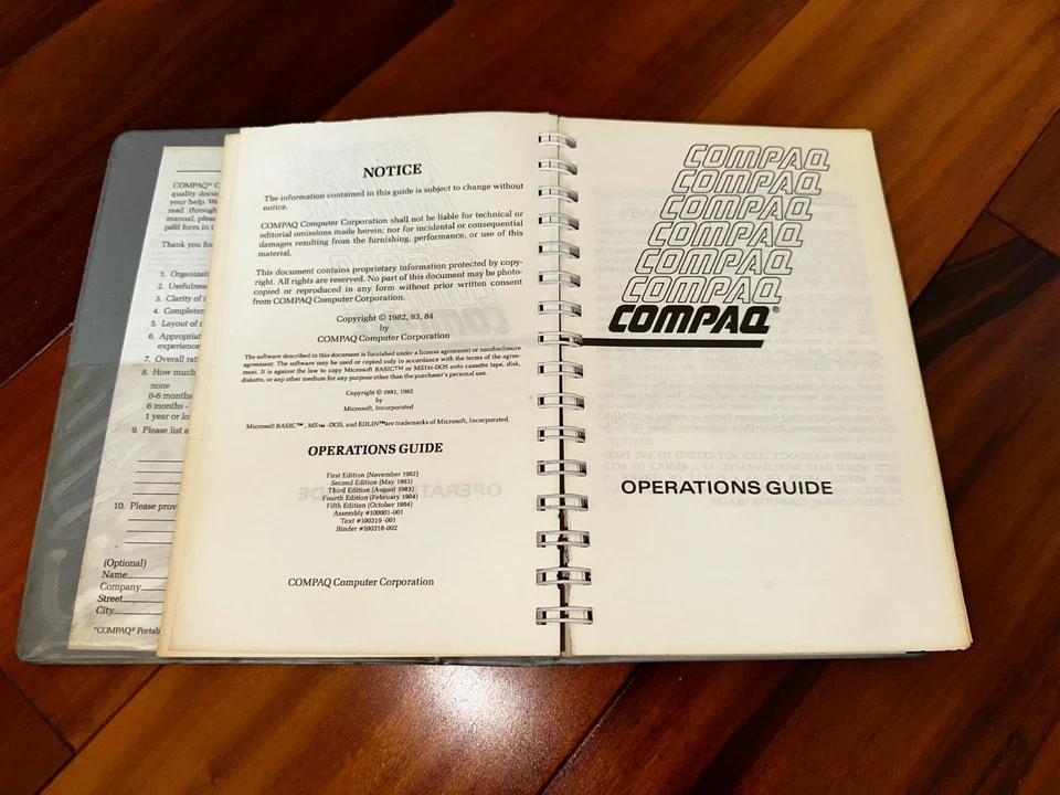 Guía de operaciones de computadora portátil Compaq de colección - manual encuadernado en espiral (década de 1980) Foto 4 de 4