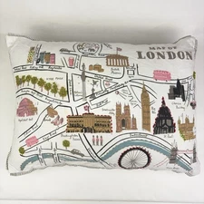 Map of London Printed & Embroidered Feather-Filled Rectangular Throw Pillow