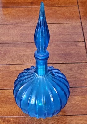 Empoli italienische blaue Kugel Glas Midcentury Karaffe mit Flammenstopfen um 1960