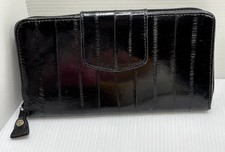 Vintage Eel Skin woman's Classic Look Long Wallet Black 7.5 By 4 Inches