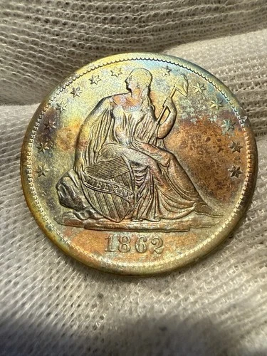 1862-S Seated Liberty Half Dollar Lustrous AU + High Grade Civil War Date! Toned