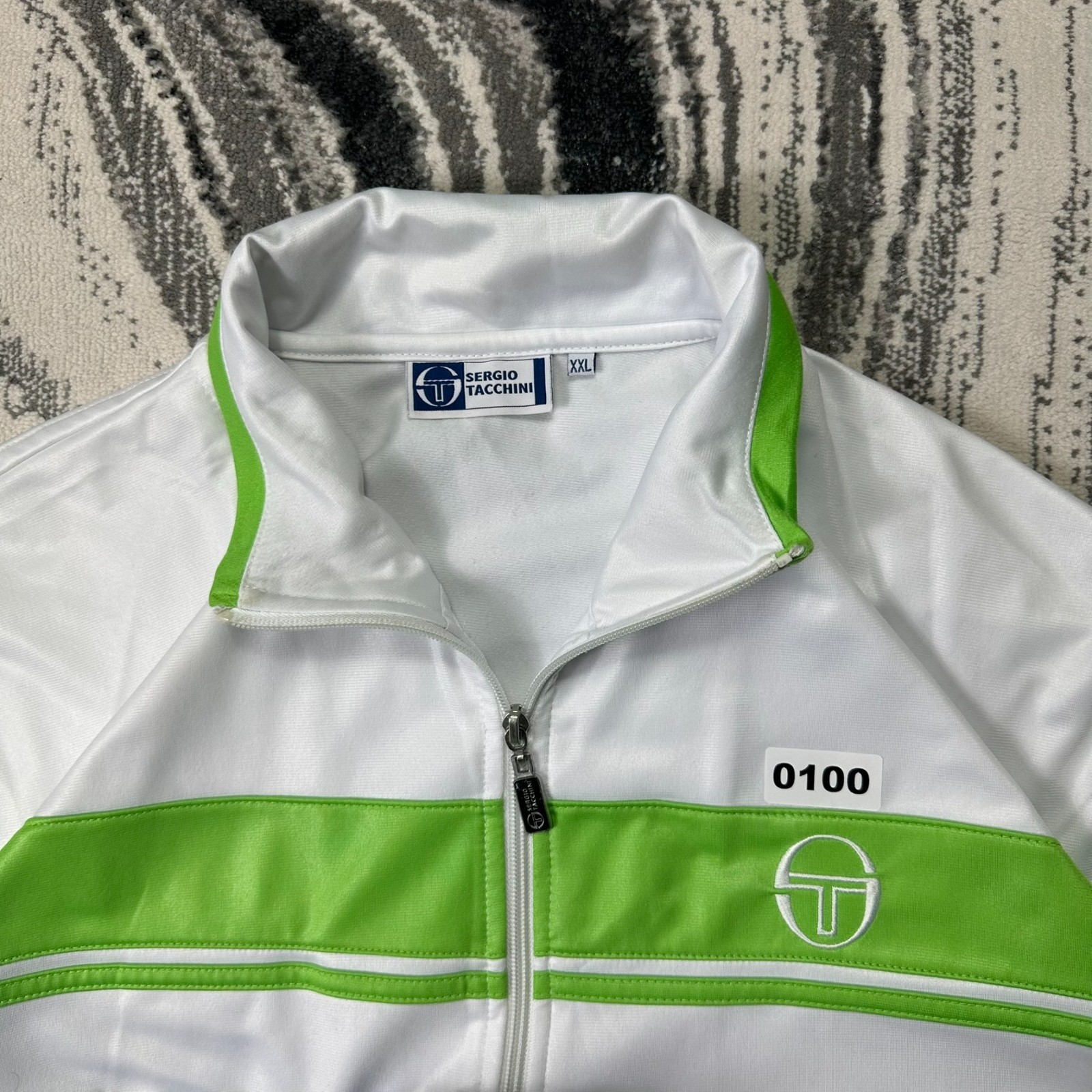 VTG Sergio Tacchini Ghibli Full Zip Sz XXL White Stripe Funnel Neck Track Jacket image 2