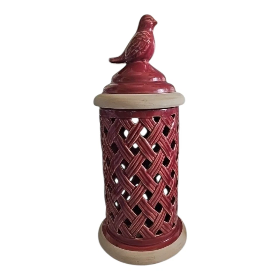 Candelabro Valerie Parr Hill Cerámica Pájaro Rojo Huracán con Tapa Enrejado LEER Foto 2 de 4