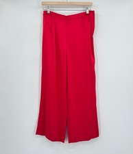 St. John Red Satin Side Zip Straight Leg Trouser Dress Pants Sz 6