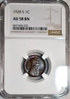 NGC AU-58 BN 1928-S Lincoln Cent, Attractively Toned & Highly Lustrous Looks UNC