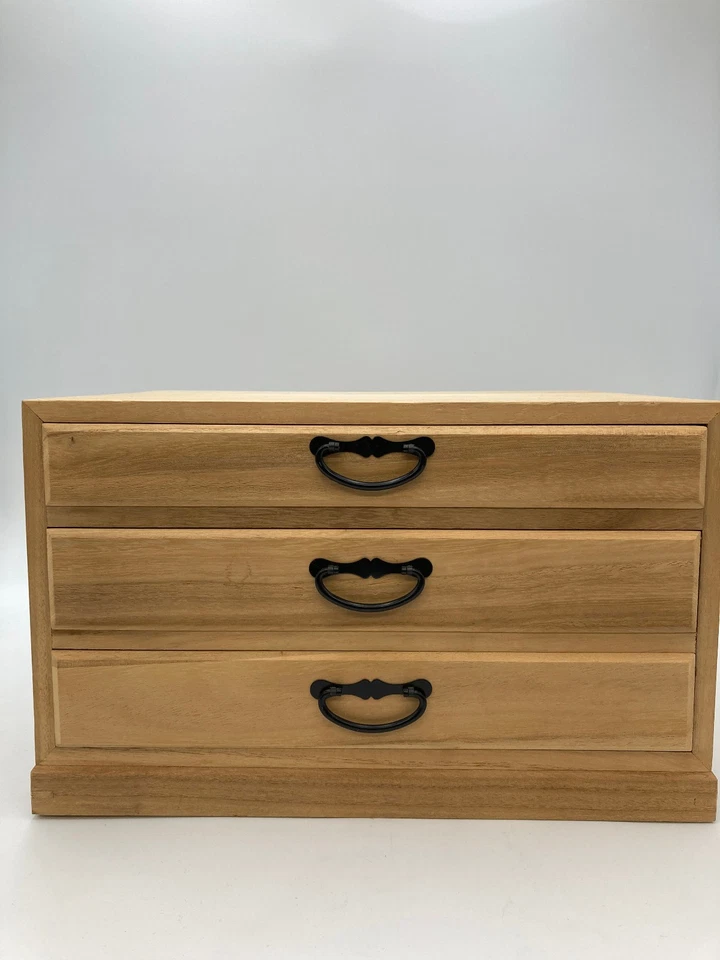 Japanese Wooden Chest with 3 Drawers Natural Wood Storage Box - Image 2 of 4