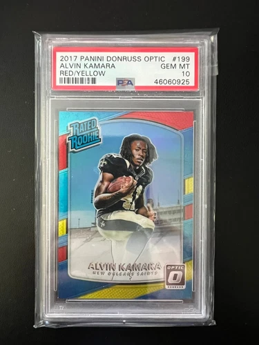 Alvin Kamara Panini Donruss Optic Rated Rookie Red/Yellow PSA 10