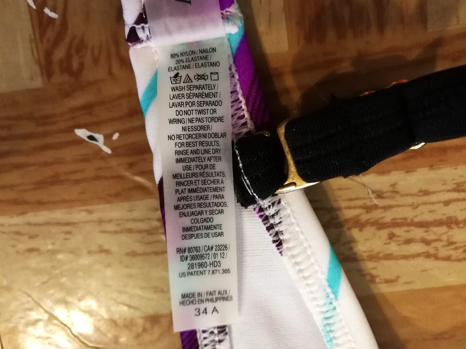 Top de bikini Victorias Secret 34A púrpura azul blanco a rayas traje de baño natación Foto 4 de 4