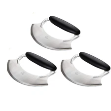 3 Pack Amco Stainless Mezzaluna Non-Slip Handle Rocking Knife Chopper Mincer