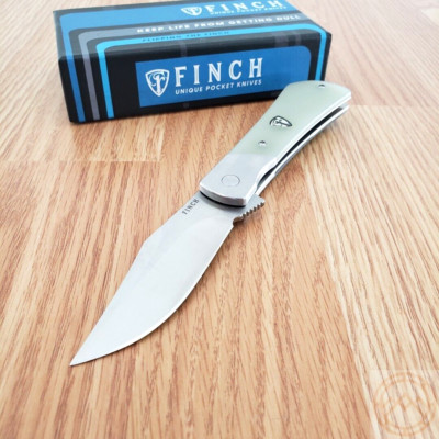 FINCH Flint Liner Folding Knife 3'' 154CM Steel Clip Point Blade Jade G10 Handle
