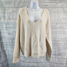 Sanctuary Womens Cozy Pullover Sweater Sz Large Cream Cotton Blend