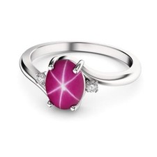 Lab-Created Star Ruby Ring Sterling Silver 925 / Sapphire Accents