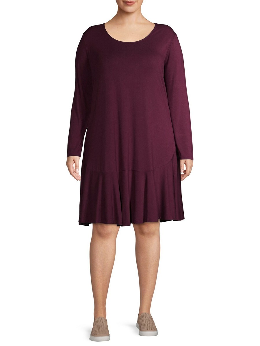 Terra Sky Women's Plus Knit Peplum Dress 1X (16-18W) Wine Fusion