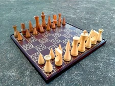 Wooden Brass Inlay Work Flat Chess 13"x13" Inch With Russian Chess Pieces Set