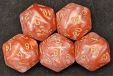 Lot of 5 Random Orange and White D20 Dice For Board Games CCGs and TCGs
