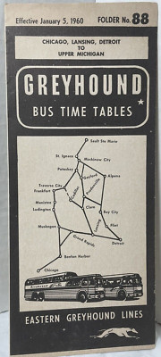 1960 Eastern Greyhound Lines bus coach Time Tables brochure maps Chicago Vintage