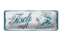 Blechschild Spruch 27X10 Cm Wenn Fisch Ruft Muss Ich Gehen Deko Schild Tin Sign