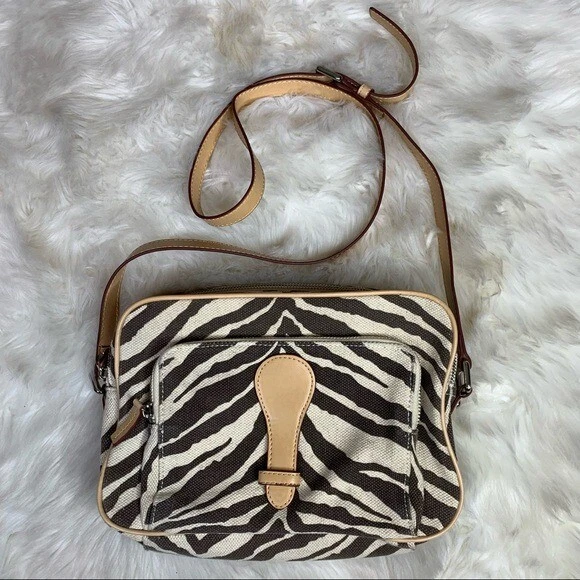 Chicos Linen Blend Zebra Print Crossbody Shoulder Bag Purse $70