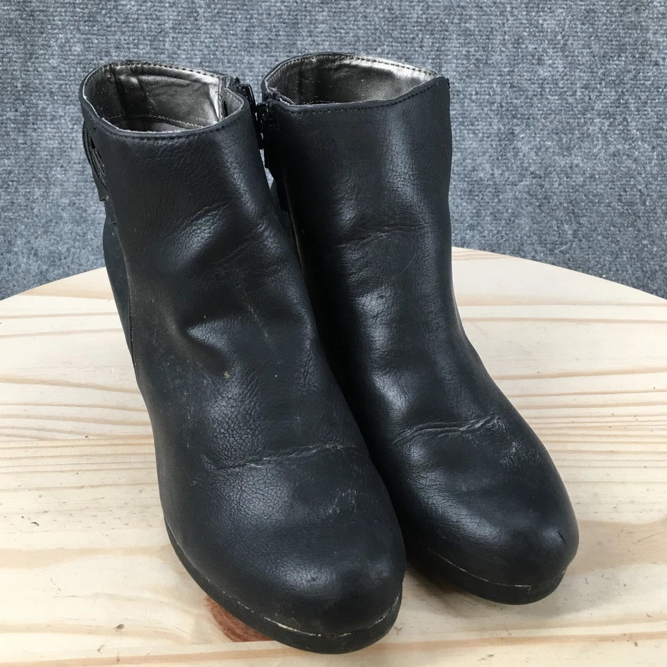 Life Stride Boots Womens 7 Wide Natalia Ankle Booties Wedge Black Faux Leather - Image 3 of 4