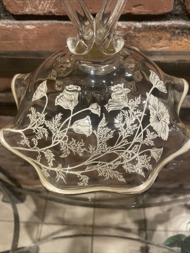 Vintage Silver City Flanders Glass Candy Dish Compote Poppy Overlay Pre-owned - Picture 6 of 7