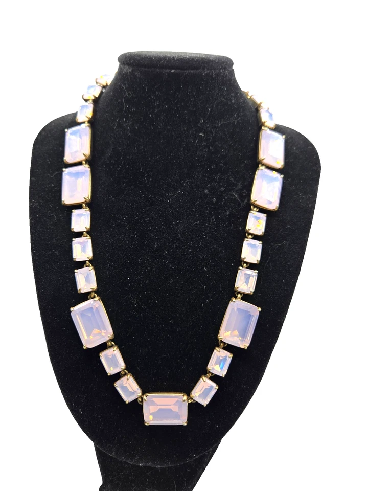 Irridescent Pink glass prong set gold tone necklace J Crew signed 19" - Image 2 of 4
