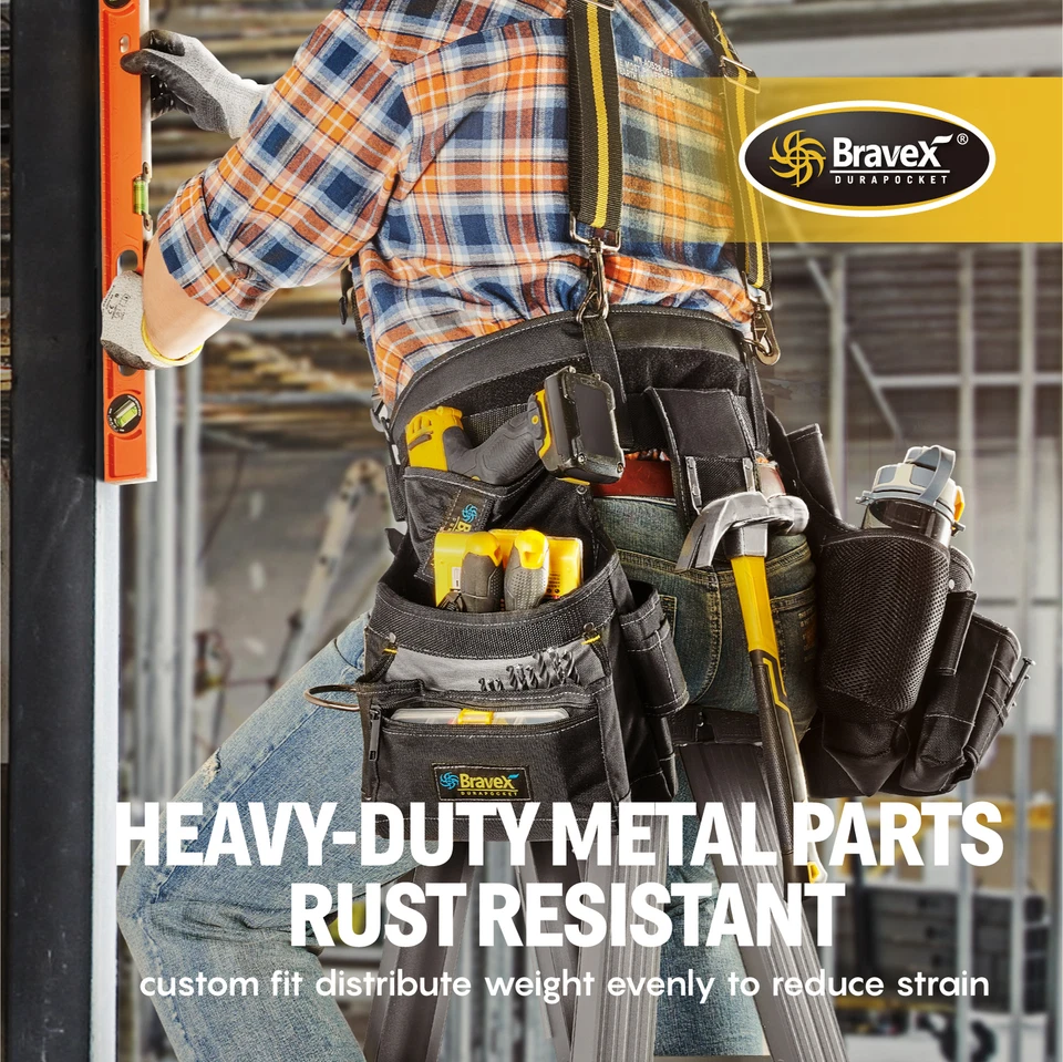 Bravex Herramienta Cinturón Tirantes - Chaleco Herramienta Ultra Antidesgaste 20 Bolsas Herramienta Estilo Y Foto 3 de 4