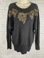 VTG Victoria Harbour Black Dolman Sleeve Black Gold Beaded Sequined Sweater M