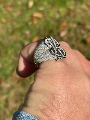 Dollar Sign $ Money Ring Pinky Hip Hop Iced Bust Down Real 925