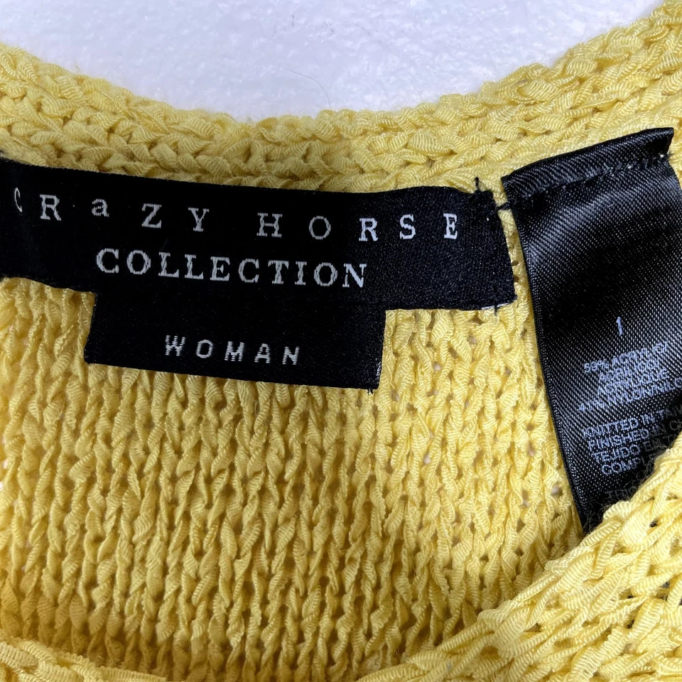 Vintage Crazy Horse Collection Womens Size 1x Yellow Loose Knit Tank Retro Shirt - Image 4 of 4