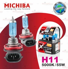 2x H11 12V 711 5000K WHITE MICHIBA Headlight Bulbs Globe Xenon Lamps 55W PGJ19-2