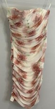 Windsor Mini Sleeves Dress White Rose Print Ruched Sides New XS