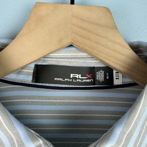 Ralph Lauren RLX Mens Golf Polo Shirt Grey Blue Striped Performance Size Large - Picture 7 of 8